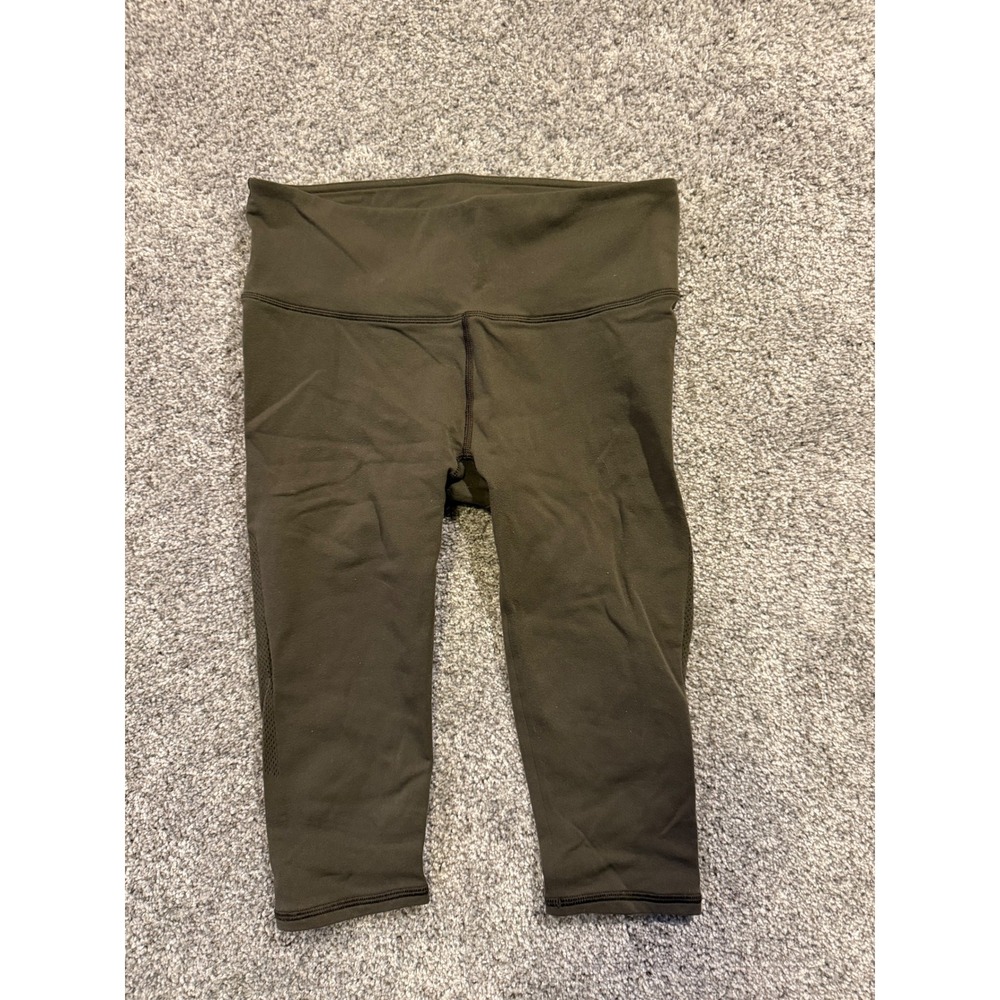 Lululemon Olive Green Crop Leggings High Rise Athletic Wear Casual Large LW6HGPS